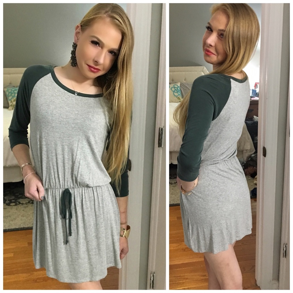 Baseball Jersey Knit Olive/Gray Dress - Picture 3 of 3